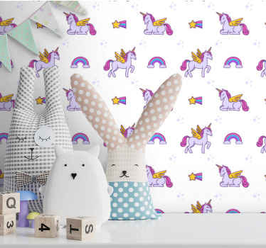 翼アート壁紙とピンクのパステルユニコーン - TENSTICKERS