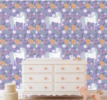 Tapete za zid  životinjske cvjetni uzorak jednoroga - TenStickers