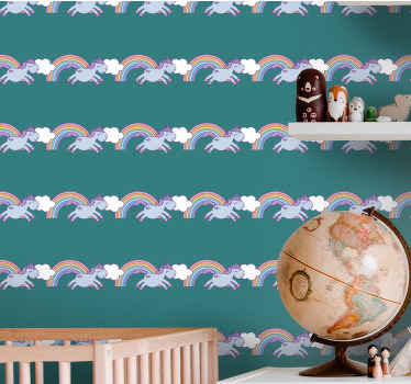 Tek boynuzlu at gökkuşağı duvar kağıdı ile deniz mavisi arka plan - TenStickers