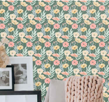 Papel tapiz flores estampado de flores florales - TenVinilo