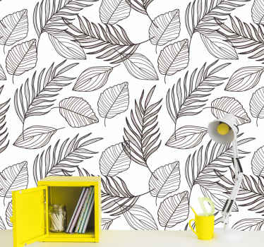 Botanical Lineart leaf wallpaper - TenStickers