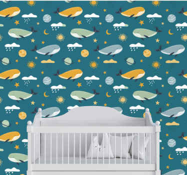 Trendy whale pattern children wallpaper - TenStickers