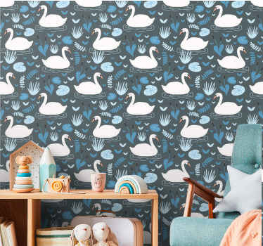 Svanesø motiv tapet med fugle - TenStickers