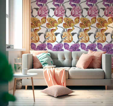 Papel pintado flores Tulipanes violeta, amarillo rosa - TenVinilo
