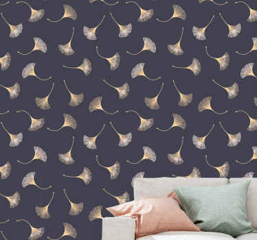 Moderne Tapete Ginkgoblatt marine & gold - TenStickers