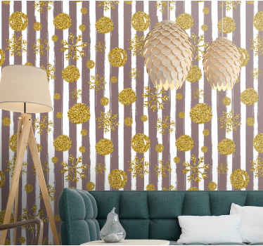 Golden circles and snowflakes xmas wallpaper - TenStickers