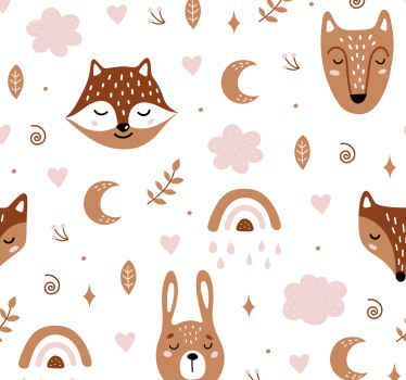 Kinderzimmer Tapete Tiere und Regenbögen - TenStickers