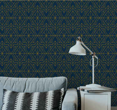 Elegant art deco deep blue Ornamental wallpaper - TenStickers