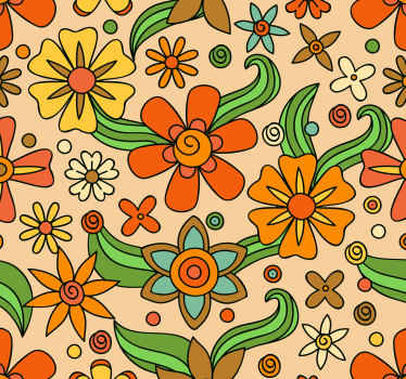 金色と黄色の70年代の花の壁紙 - TENSTICKERS