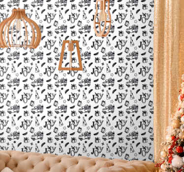 블랙 기쁨 크리스마스 패턴 크리스마스 벽지 - TenStickers