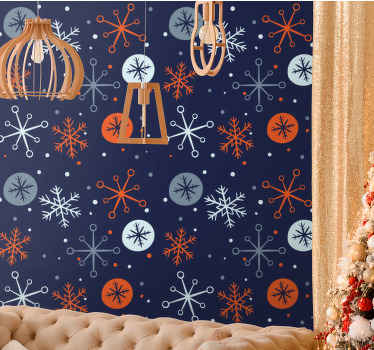 Papier peint salon Flocons de neige bleus et oranges - TenStickers