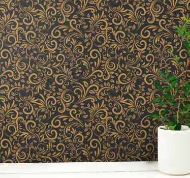 Papel pintado retro Hojas doradas sobre un fondo de grafito - TenVinilo