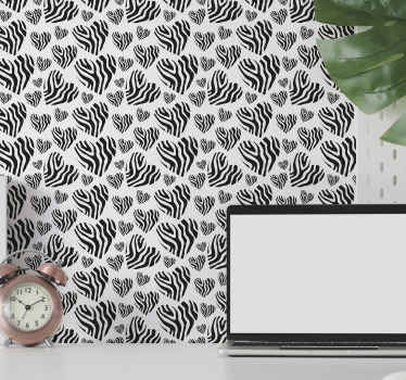 Zebra animal print hjerte print tapet - TenStickers