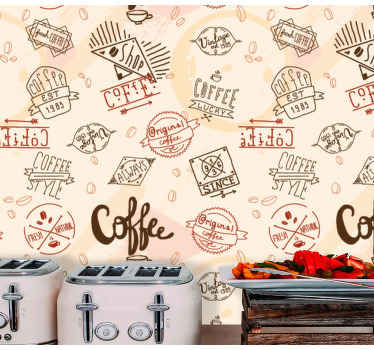 Coffee icons pattern kitchen wallpaper - TenStickers