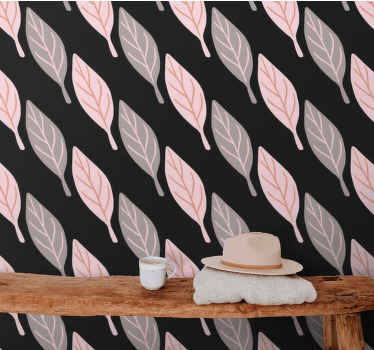 Papel pintado naturaleza Hojas de bosque rosa y gris - TenVinilo