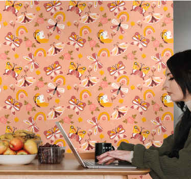 Papel tapiz mariposas patrón de flora de mariposa - TenVinilo