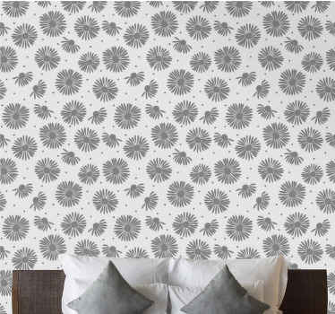 Sıcak gri tonları çiçekler duvar kağıdı - TenStickers