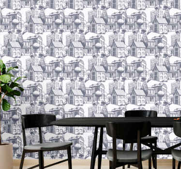 Město vintage vzor tapeta - TenStickers