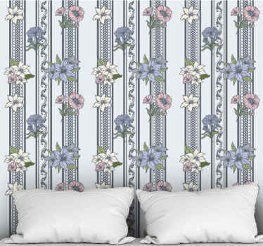 Blumentapete Natur florales streifenmotiv - TenStickers