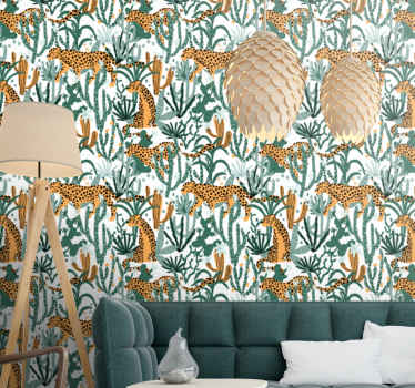 Prowling Jaguar jungle toile Classic wallpaper - TenStickers