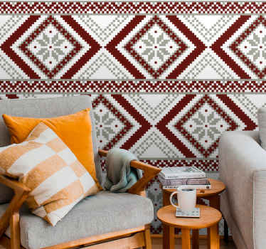 Nordic Snowflakes red gray  room  wallpaper - TenStickers