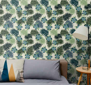 Zelená a modrá tropická tapeta s divokými listami - Tenstickers