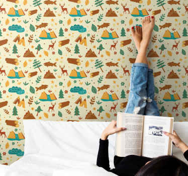 Papier peint rayé scène d'aventure en camping - TenStickers