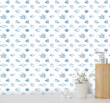 Nautisk skitse motiv tapet med fisk - TenStickers