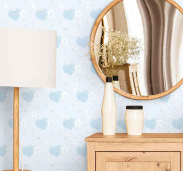 80's scenic floral blue pattern retro  Wallpaper - TenStickers