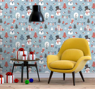 şenlikli mevsimsel desen Noel duvar kağıdı - TenStickers