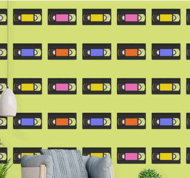 VHS collection retro pattern vintage wallpaper - TenStickers