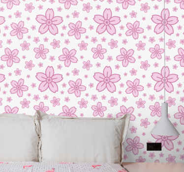 Pink floral pattern flowers wallpaper - TenStickers