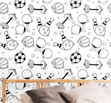 Spor malzemeleri doodle duvar kağıdı ile desen - TenStickers