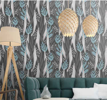 Floral γκρι ταπετσαρία λουλουδιών aquarella - TenStickers