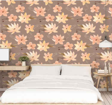 papel de parede flores padrão de floração marrom - TenStickers