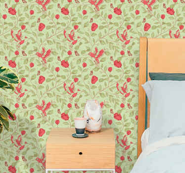 Red tulips pattern on green Flower Wallpaper - TenStickers