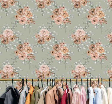 Papel pintado flores Rosas vintage sobre fondo verde menta - TenVinilo