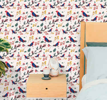 Färgglada fåglar på växter tapet - Tenstickers