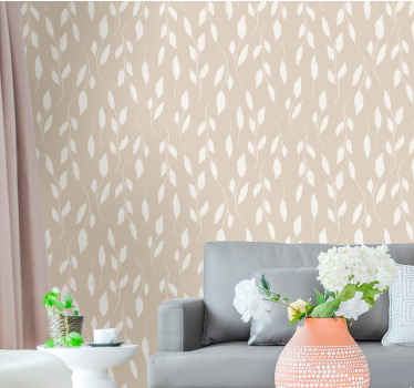 Bež nežen vzorec tapeta z listi - TenStickers