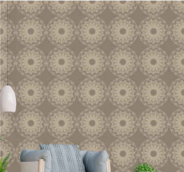 Papel tapiz ornamental intrincado patrón circular beige - TenVinilo