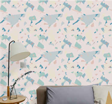 Papel de parede abstracto terrazzo azul e bege - TenStickers