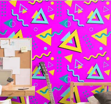 Retro pink pattern triangle wallpaper - TenStickers