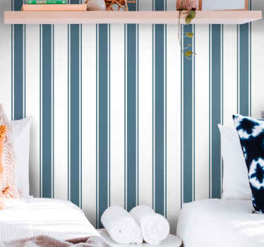 Blue and white Hamptons stripped wallpaper - TenStickers