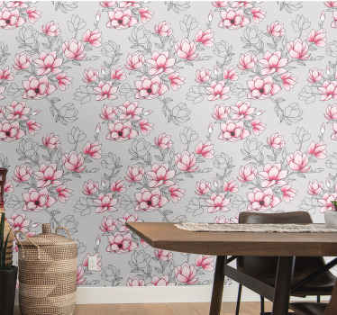 papel de parede flores desenho floral magnólia - TenStickers