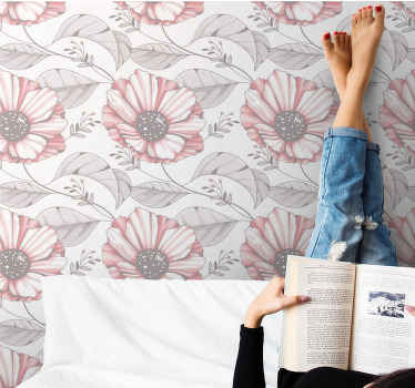 Elegantní růžová květinová tapeta s designem magnólie - TenStickers