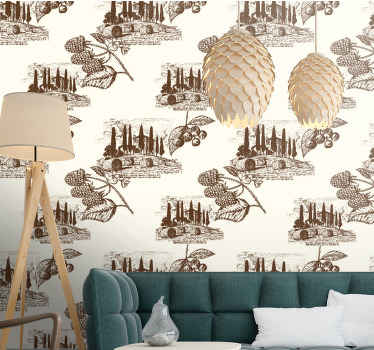 Cypress Landscape Pattern rustic wallpaper - TenStickers