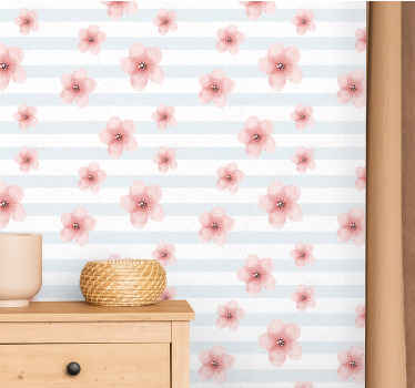 Blumentapete rosa blumenstreifen - TenStickers