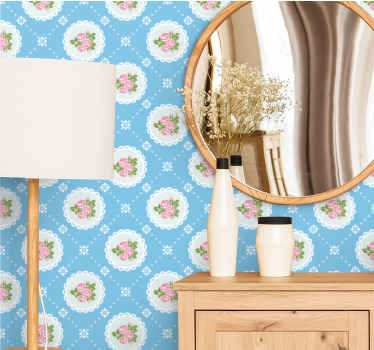 Blue shabby chic rose pattern flower wallpaper - TenStickers