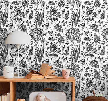 Papel pintado infantil Criaturas marinas silueta negra - TenVinilo