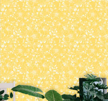 Gult blomstret tapet i grandmillenial stil - TenStickers